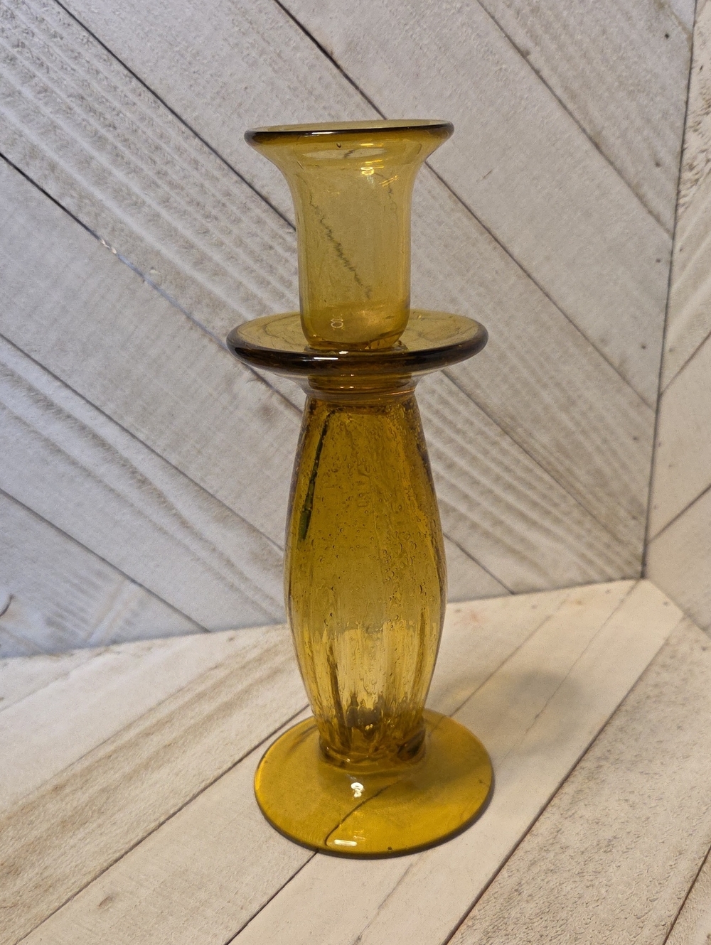 Vintage Golden Yellow Glass Bubble Glass Candlestick Holder Mid-Century Modern